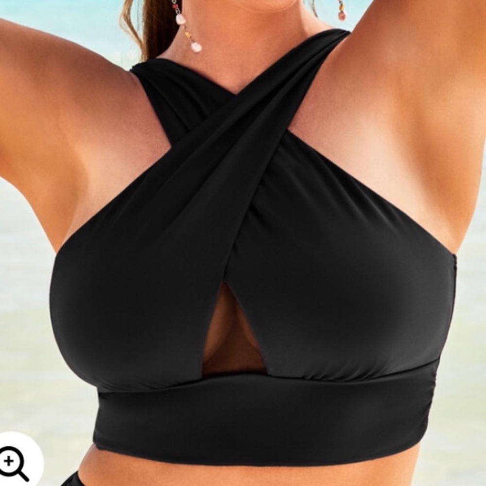 New Black Wrap Cross-Front Bikini Top Longline Plus Size 18 Swimsuits For All